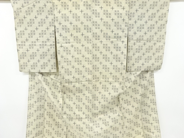 アンティーク　絣柄織り出し手織り紬単衣着物